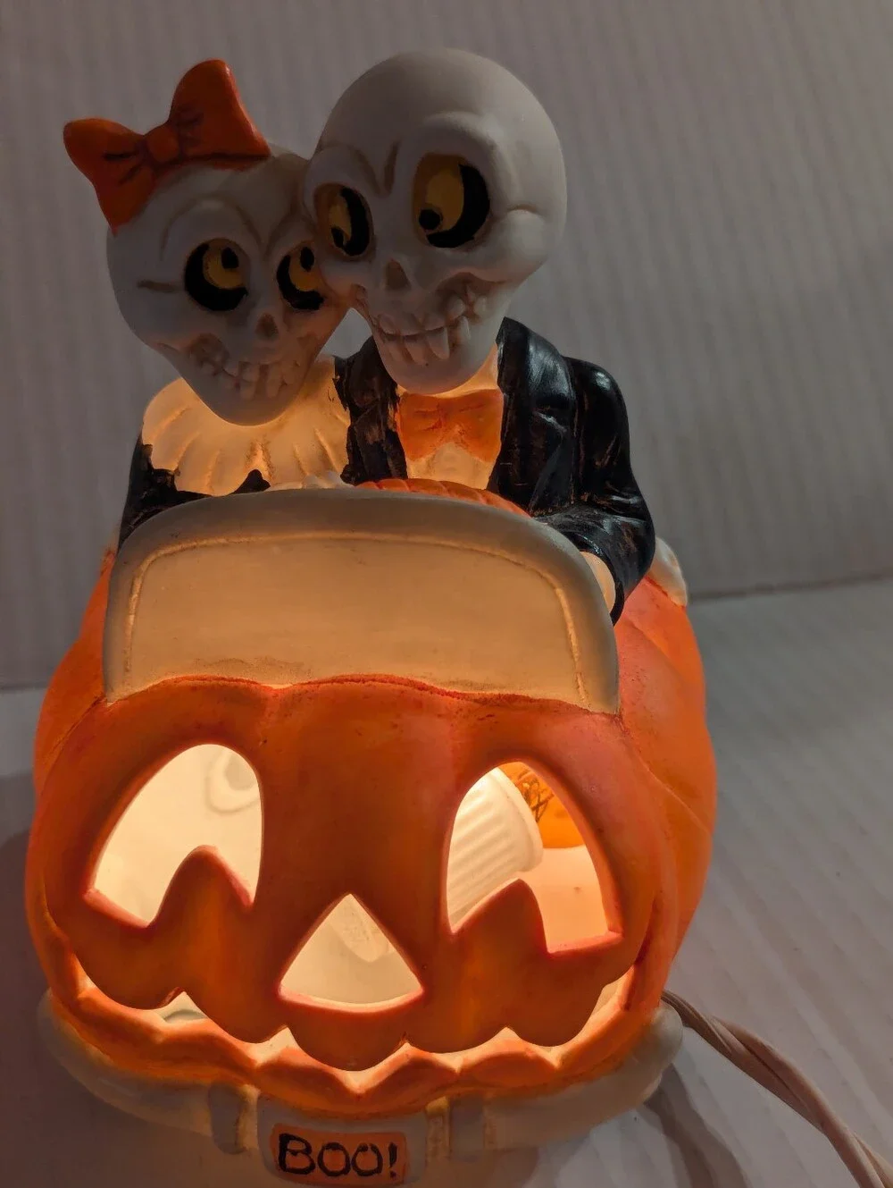 Halloween Skeleton Couple Pumpkin Car Light Up VTG 1990 Enesco Mark Cook